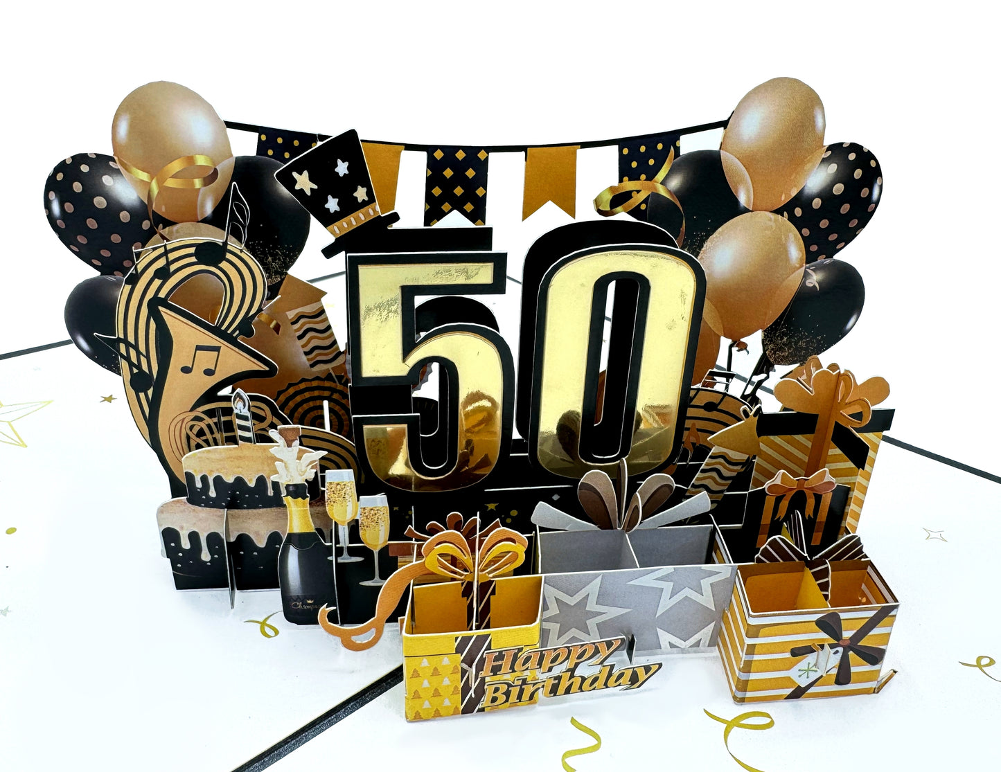 Golden 50th Birthday 3D Pop-Up Greeting Card