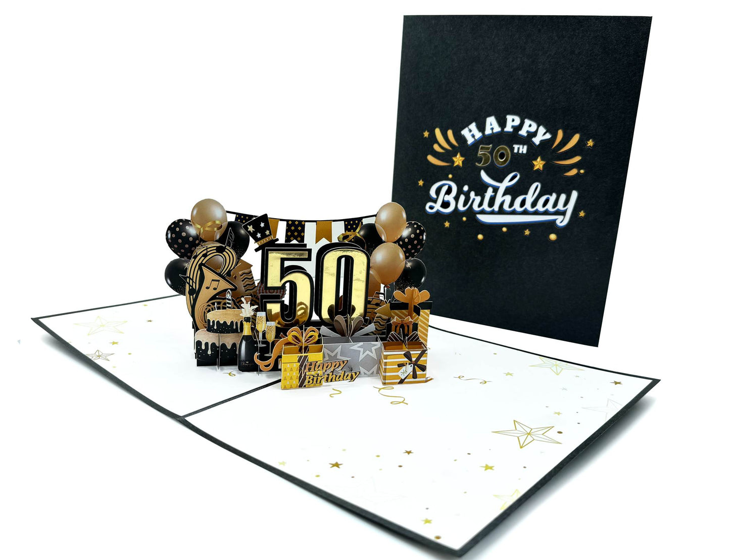 Golden 50th Birthday 3D Pop-Up Greeting Card