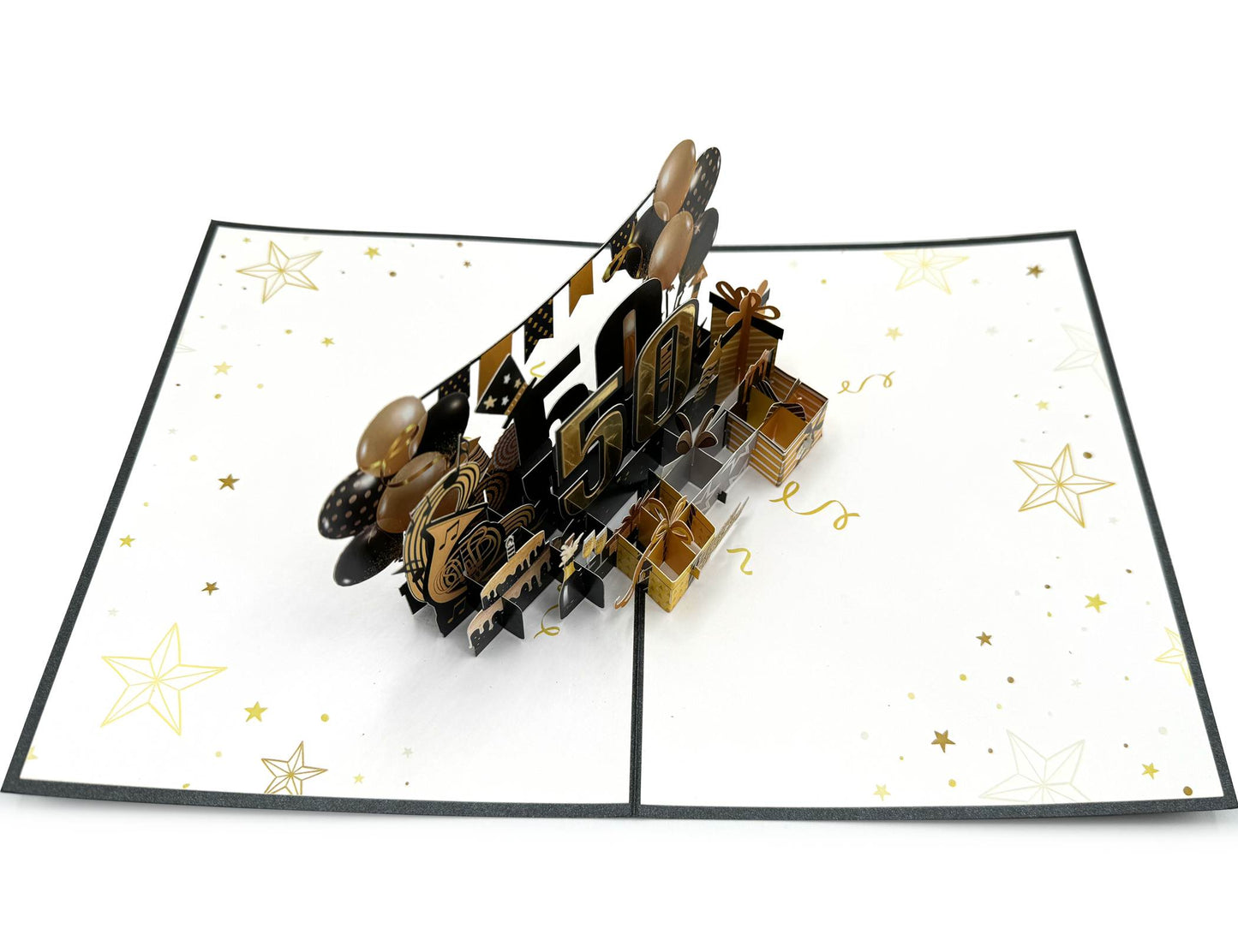 Golden 50th Birthday 3D Pop-Up Greeting Card