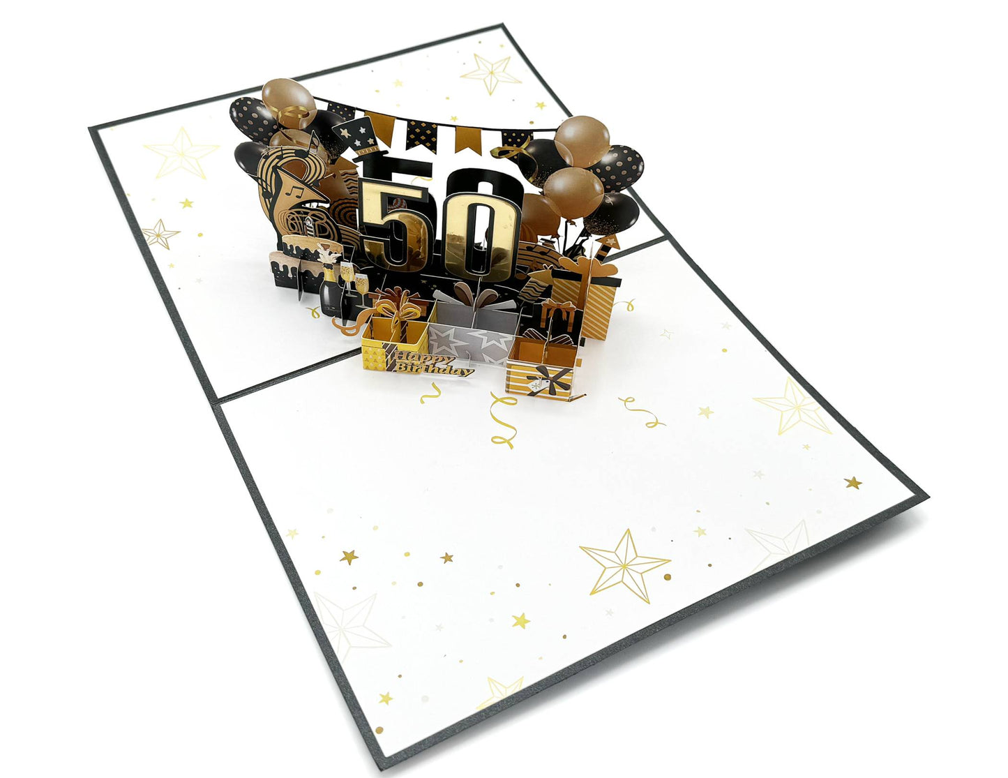 Golden 50th Birthday 3D Pop-Up Greeting Card