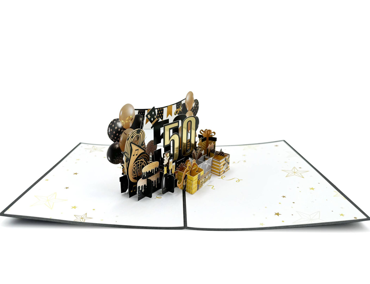 Golden 50th Birthday 3D Pop-Up Greeting Card