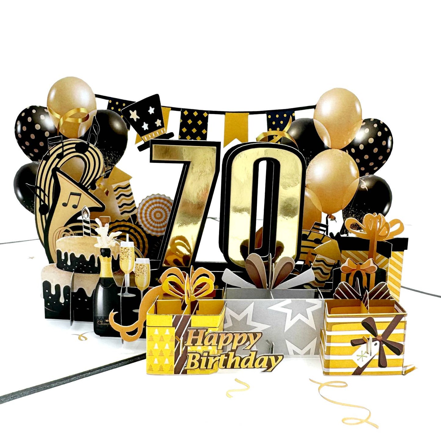 Golden 70th Birthday 3D Pop-Up Greeting Card