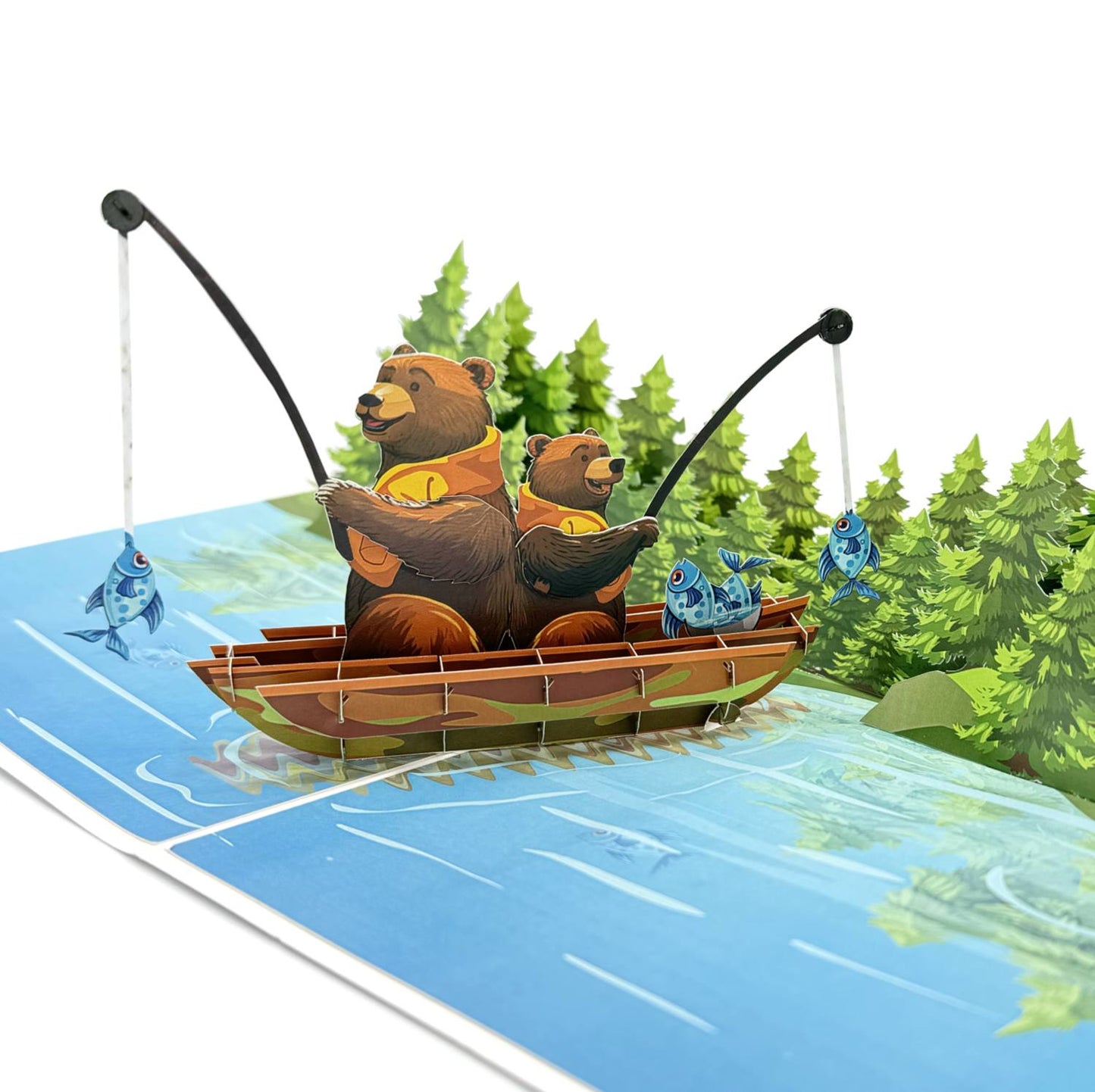 Bears Fishing on the Lake Pop-Up 3D Greeting Card