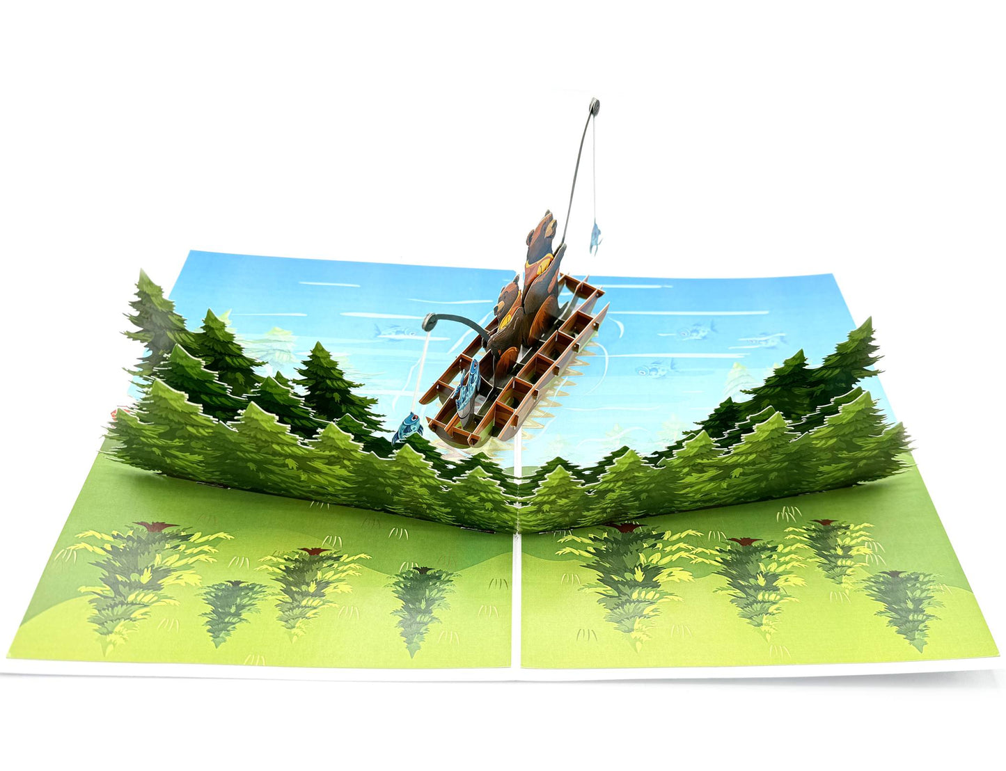 Bears Fishing on the Lake Pop-Up 3D Greeting Card
