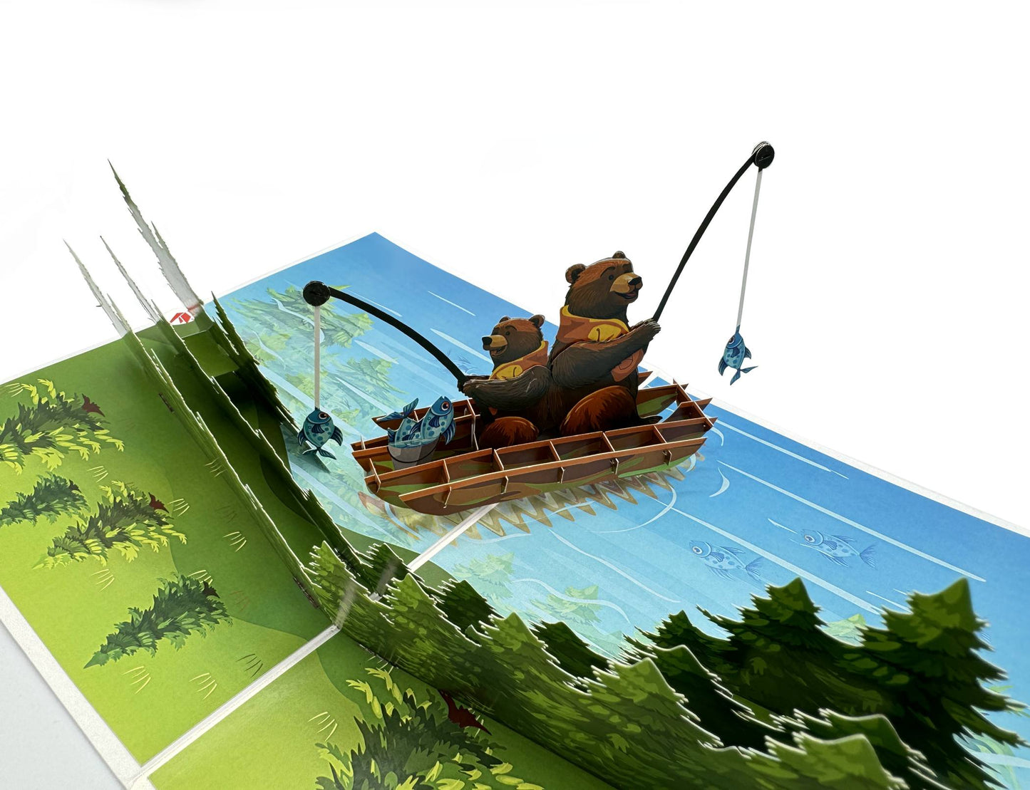 Bears Fishing on the Lake Pop-Up 3D Greeting Card