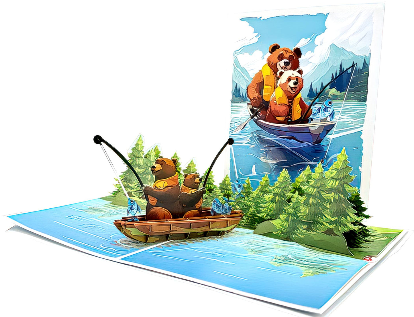 Bears Fishing on the Lake Pop-Up 3D Greeting Card