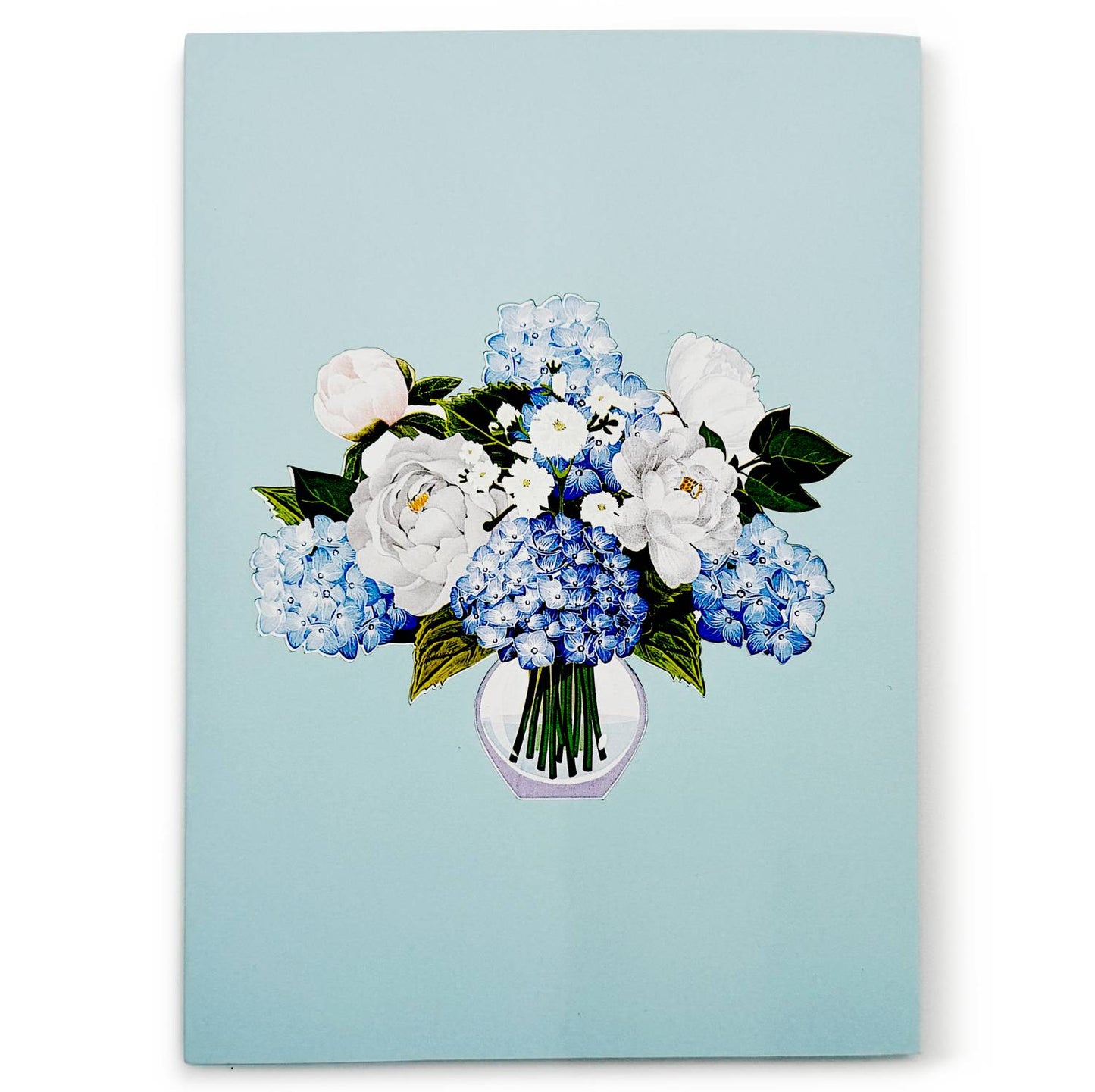 Blue Hydrangea and Peony Flower Bouquet Pop Up Card