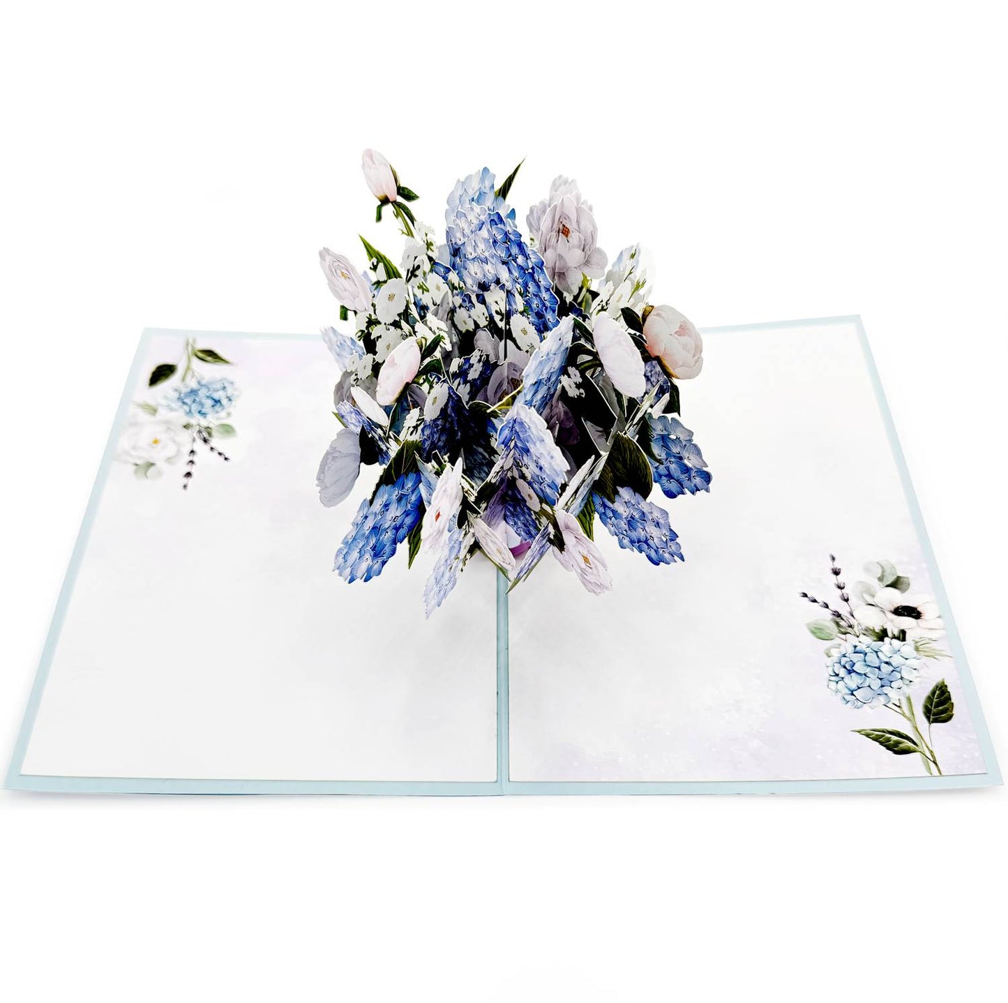 Blue Hydrangea and Peony Flower Bouquet Pop Up Card