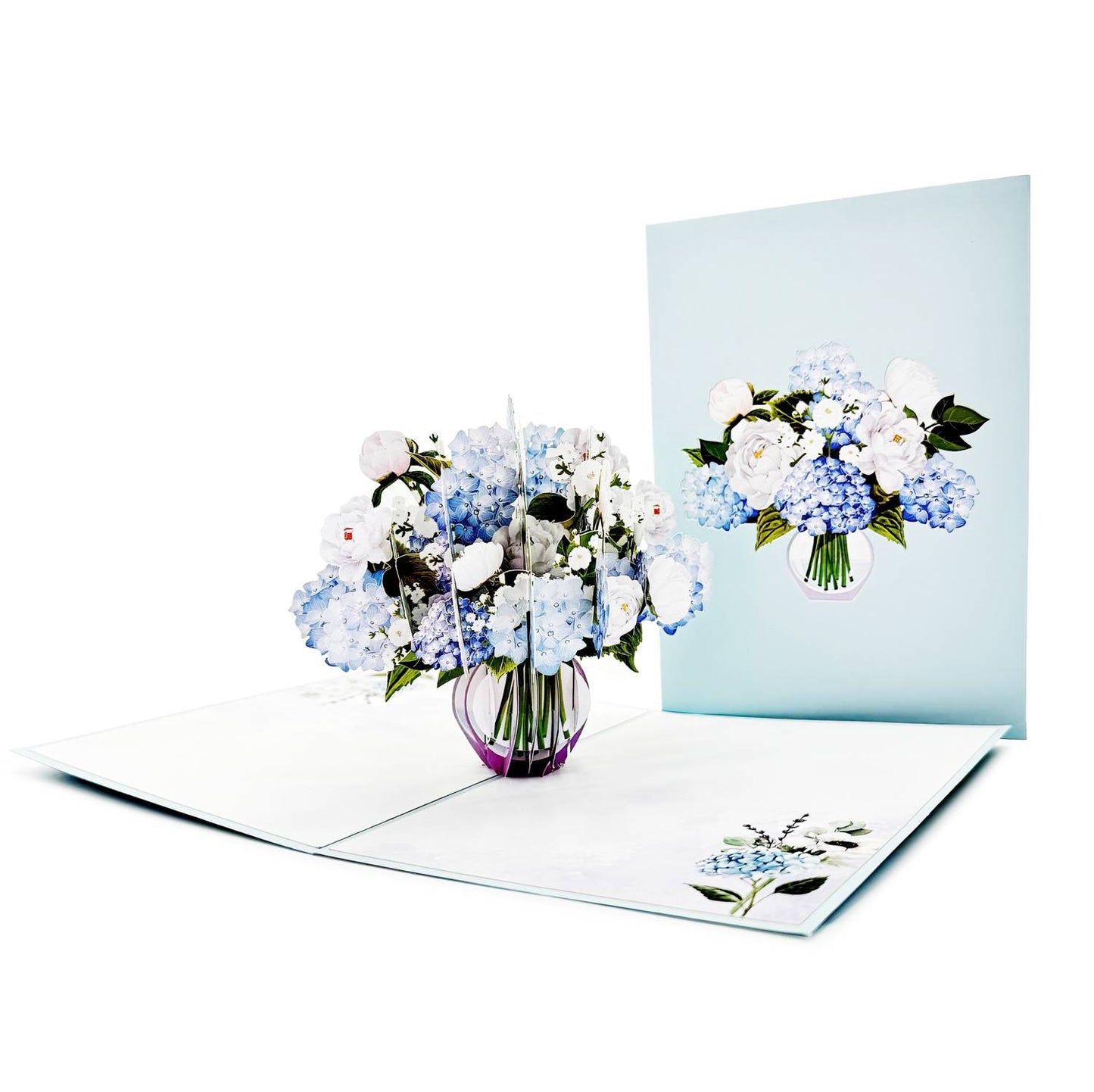 Blue Hydrangea and Peony Flower Bouquet Pop Up Card