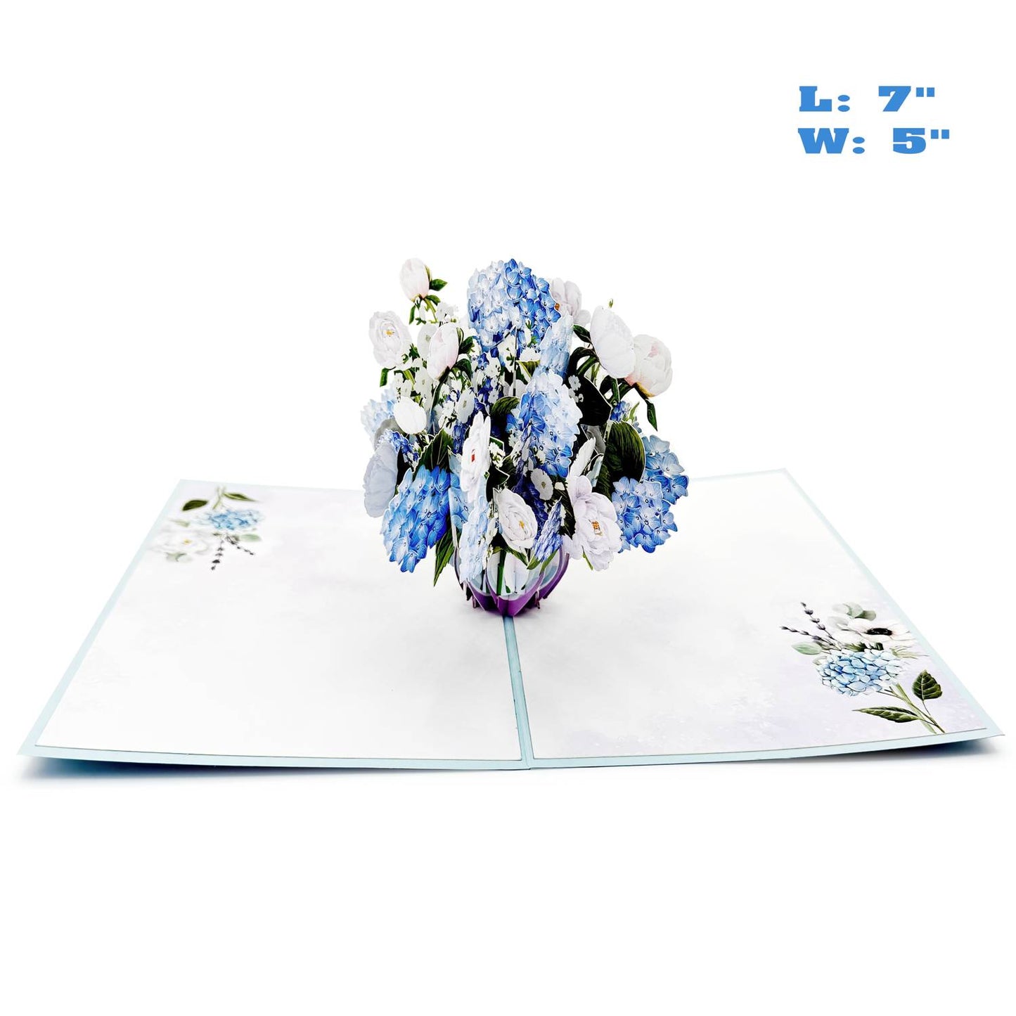 Blue Hydrangea and Peony Flower Bouquet Pop Up Card