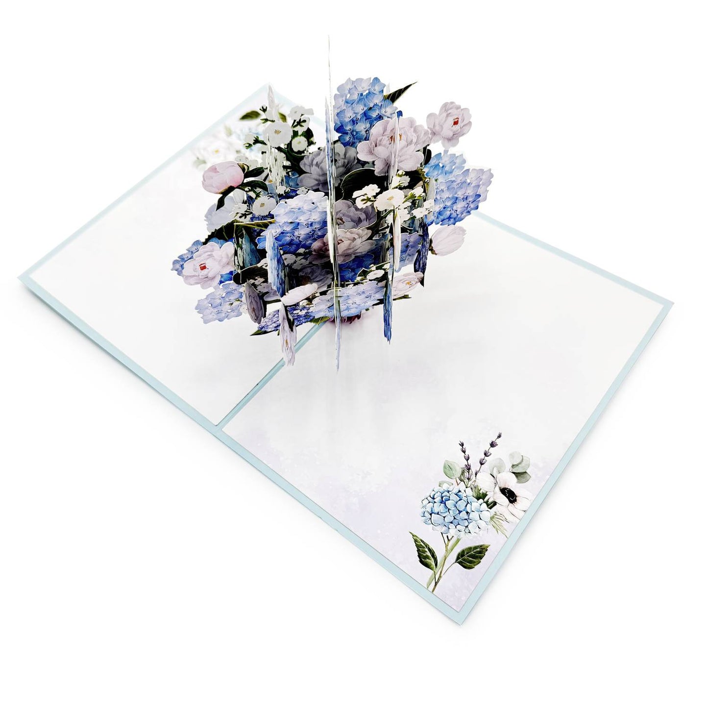 Blue Hydrangea and Peony Flower Bouquet Pop Up Card