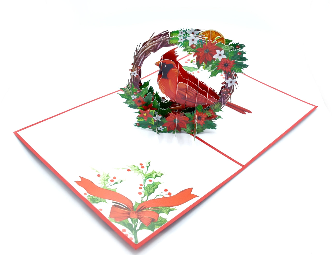 Cardinal Christmas Wreath Pop Up Card