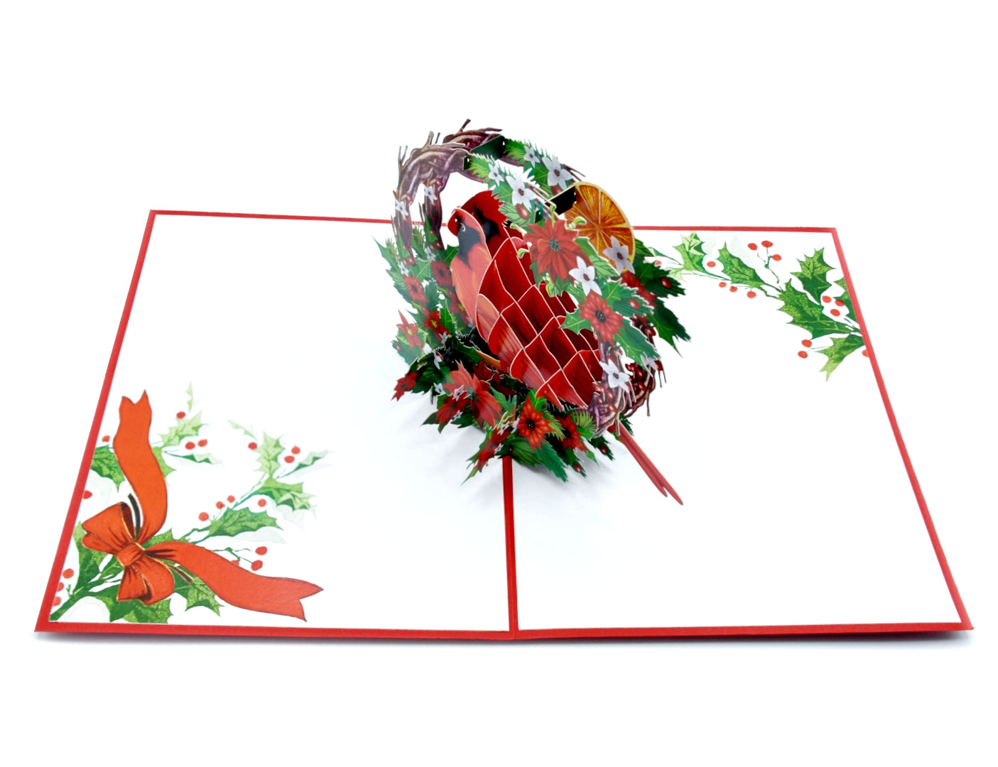 Cardinal Christmas Wreath Pop Up Card