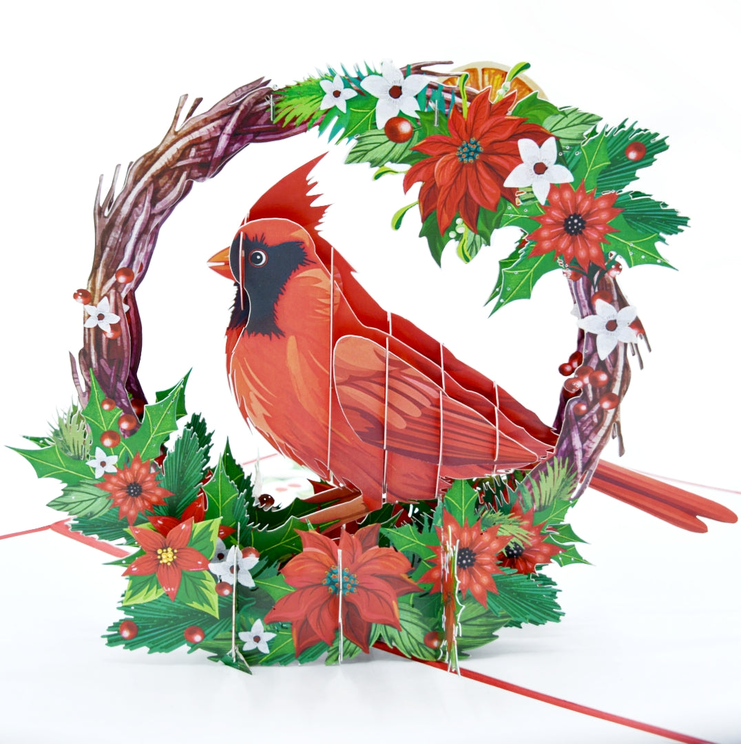 Cardinal Christmas Wreath Pop Up Card
