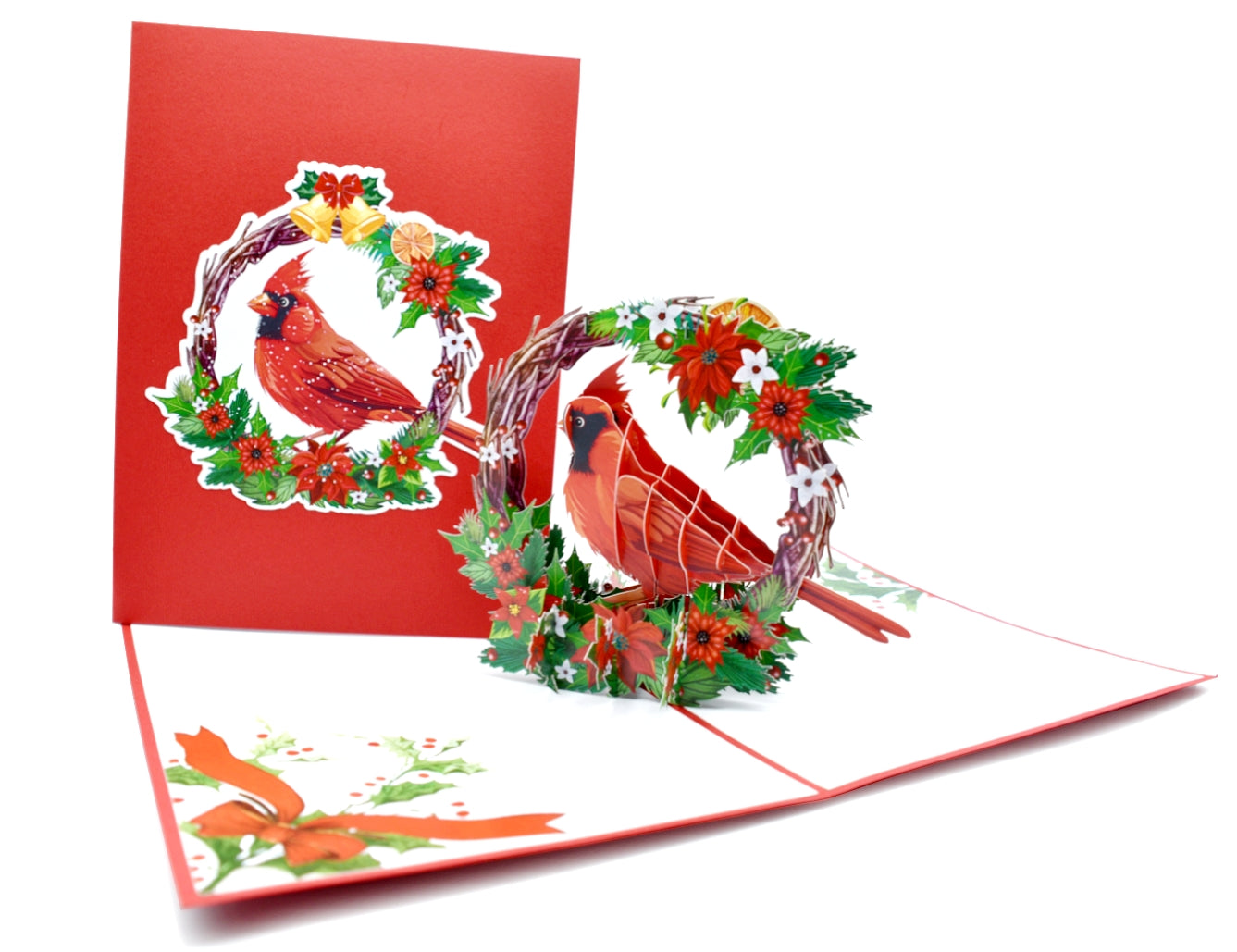 Cardinal Christmas Wreath Pop Up Card
