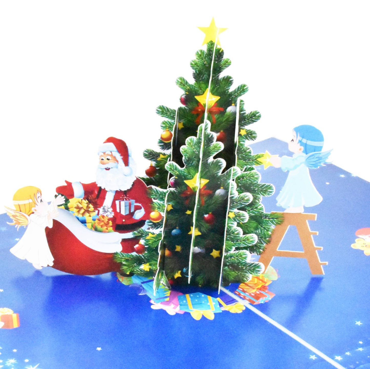 Angels decorating Christmas Tree Pop Up Card