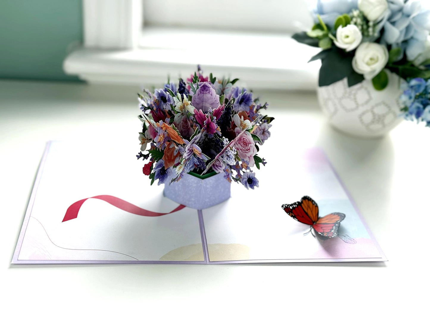 Box of Flower Bouquet for Mothers Day, Anniversary, Birthday Pop Up Card