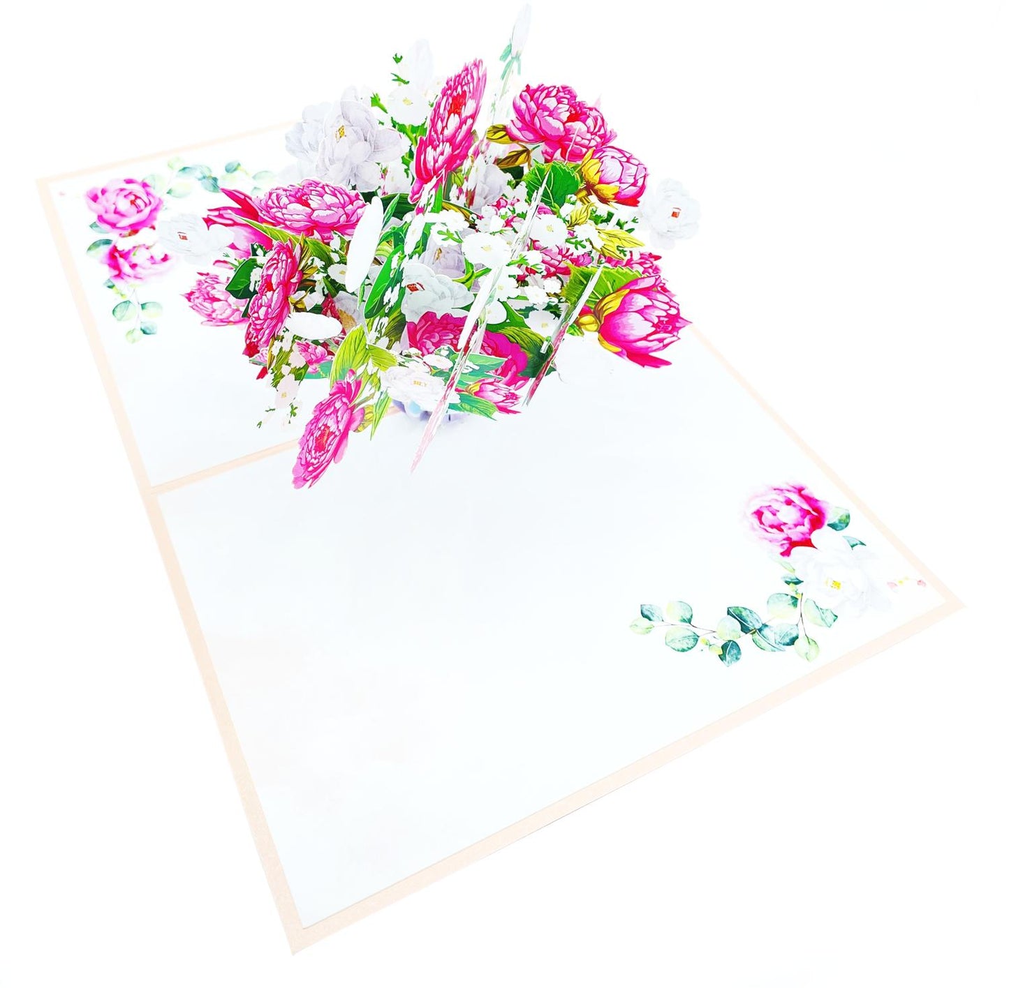 Pink Peony Flower Bouquet Pop Up Card