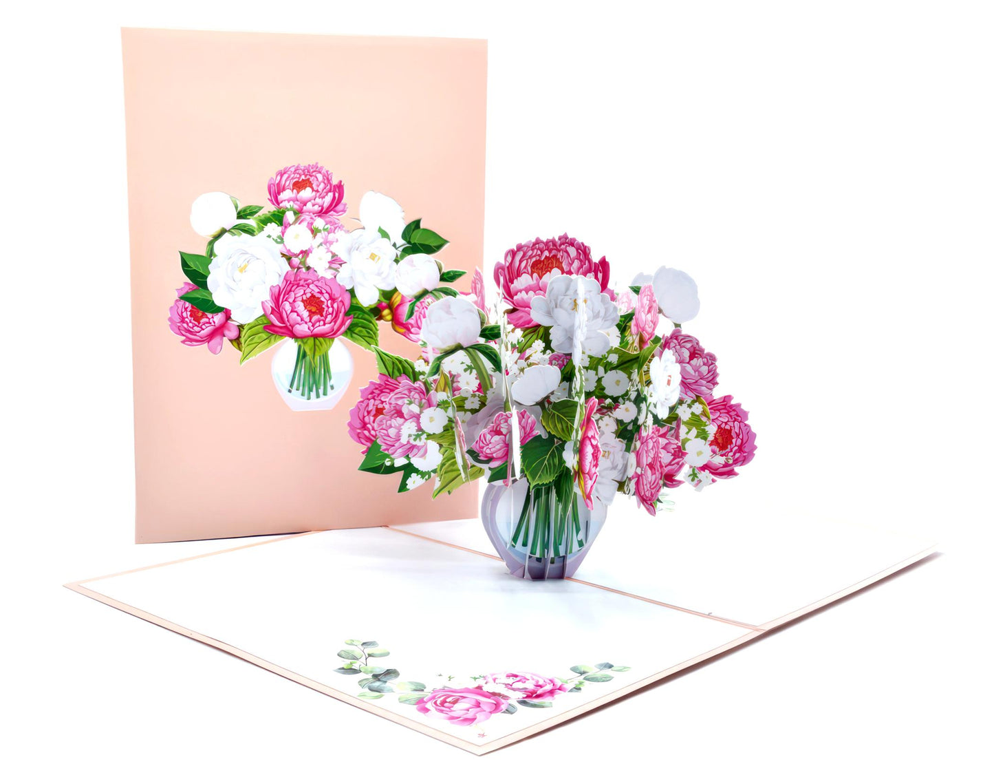 Pink Peony Flower Bouquet Pop Up Card