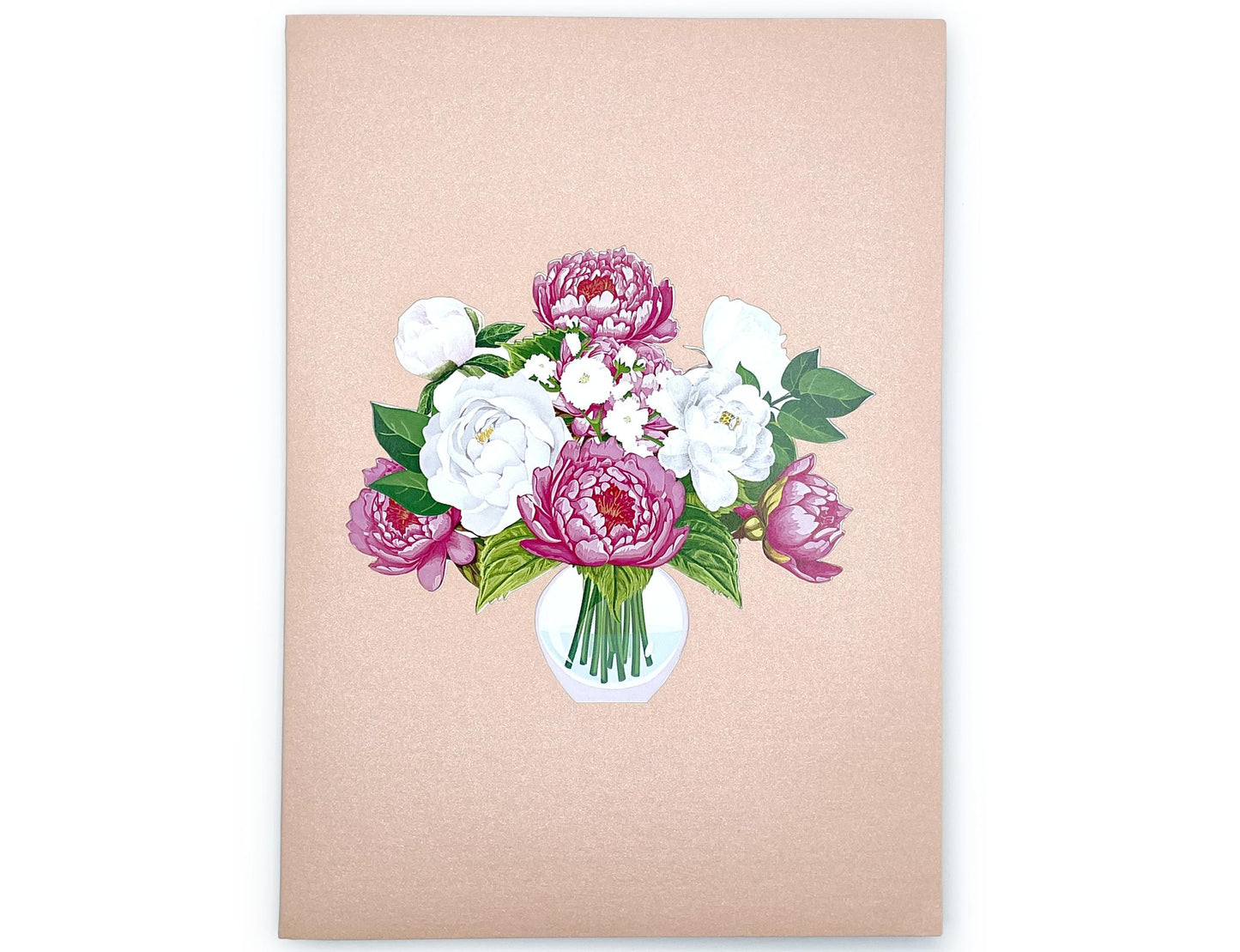 Pink Peony Flower Bouquet Pop Up Card