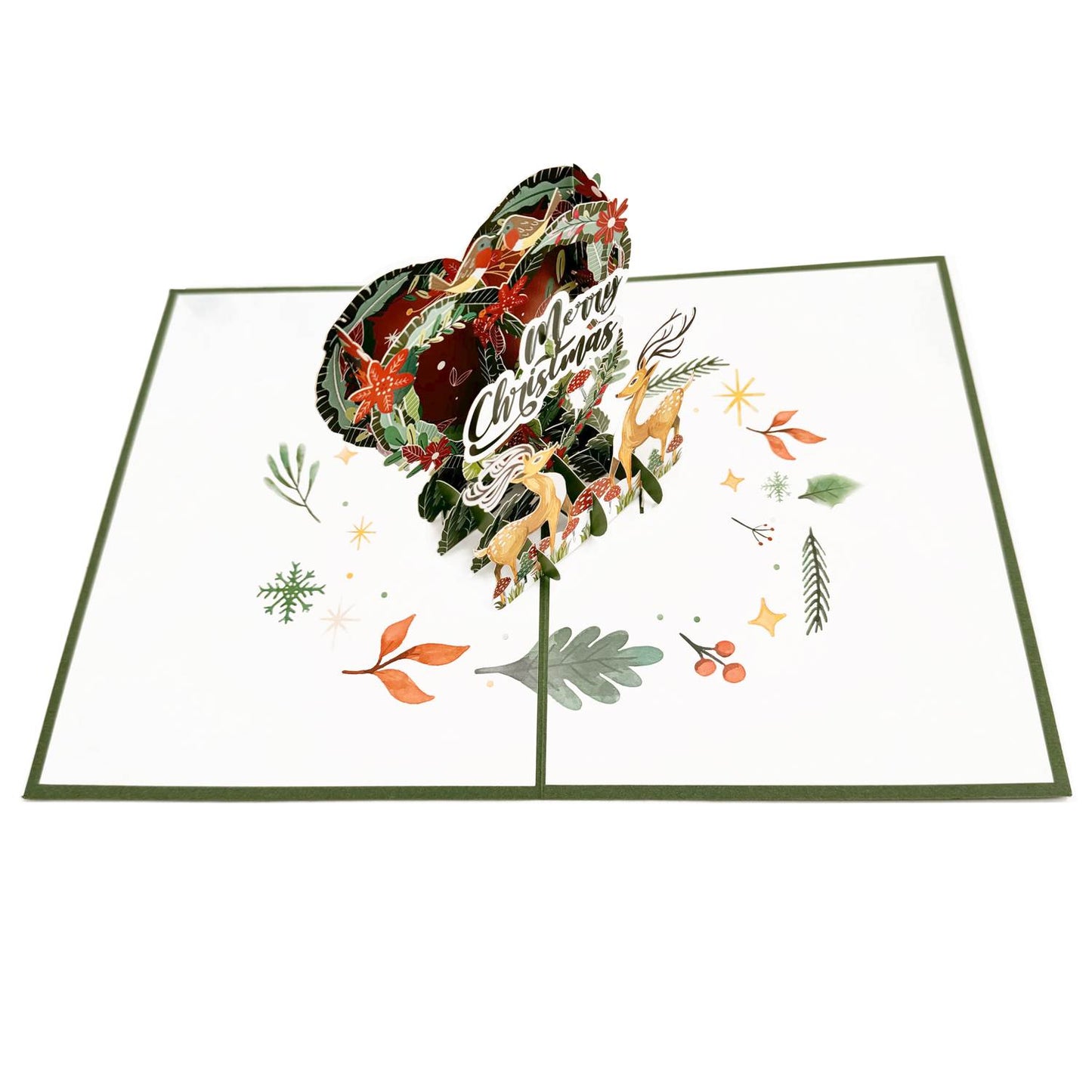 Festive Reindeer And Merry Christmas Heart Pop Up Christmas Greeting Card