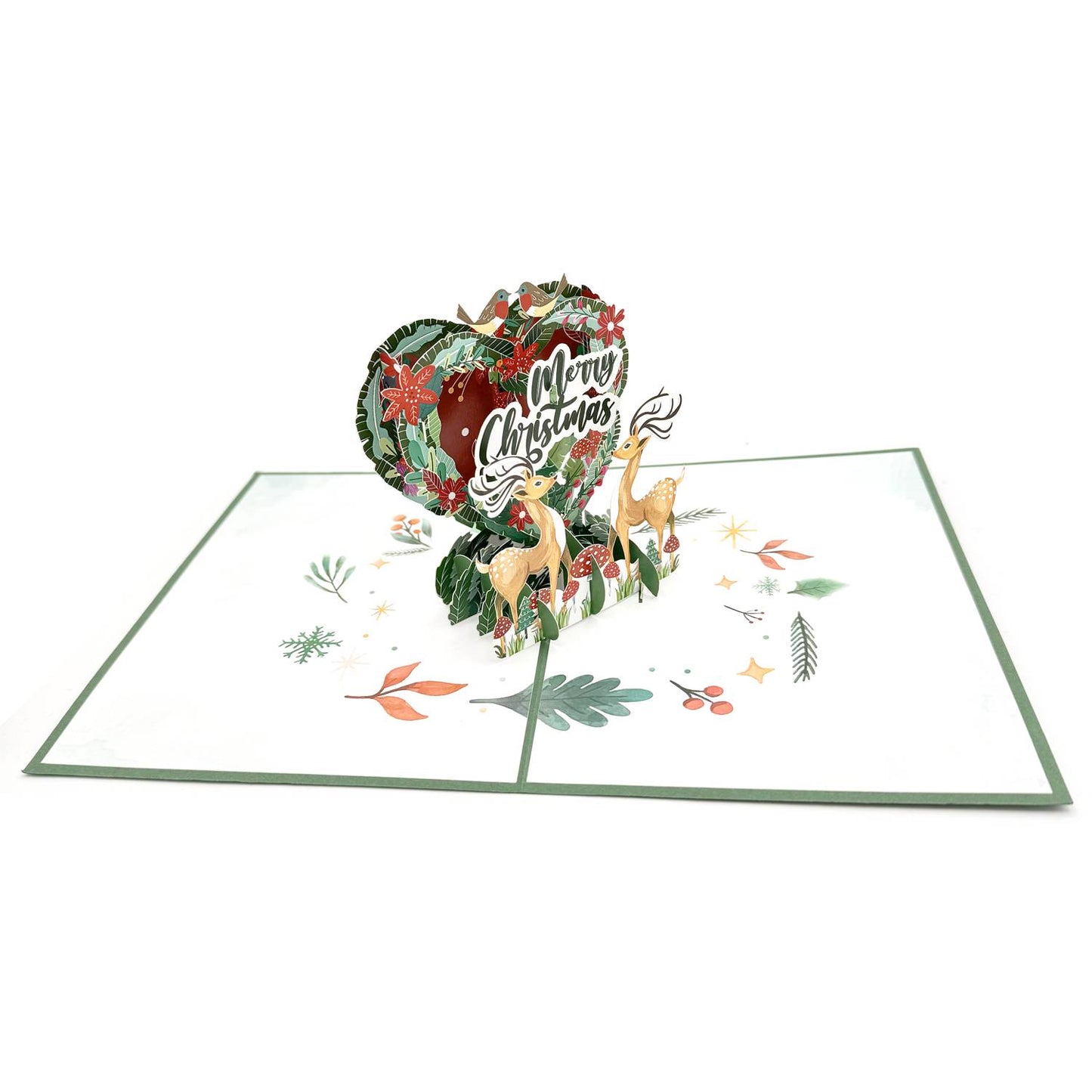 Festive Reindeer And Merry Christmas Heart Pop Up Christmas Greeting Card