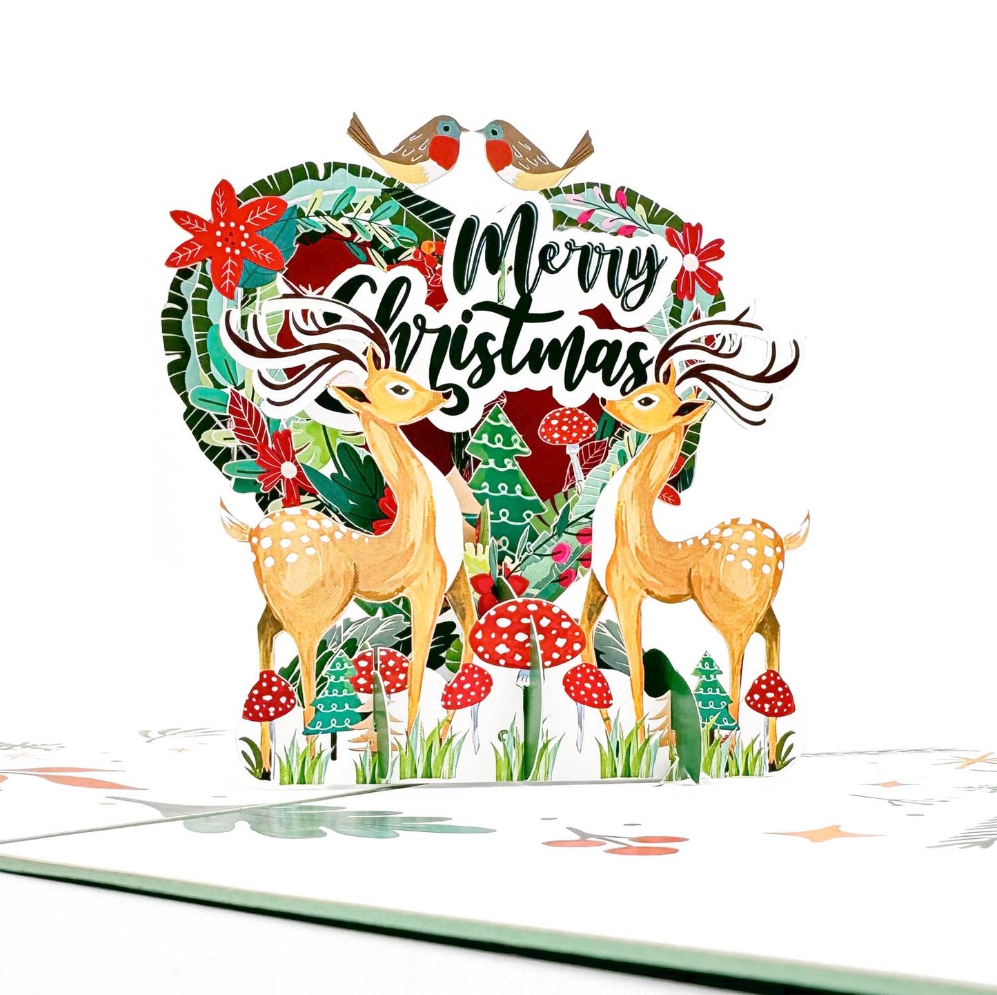 Festive Reindeer And Merry Christmas Heart Pop Up Christmas Greeting Card