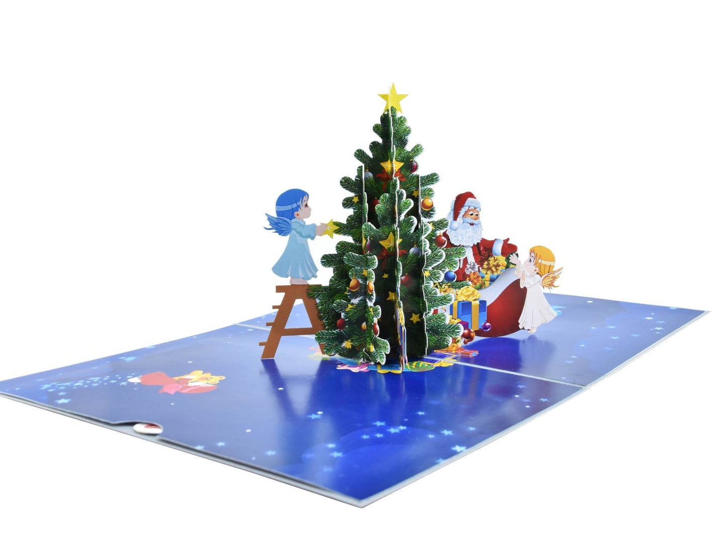 Angels decorating Christmas Tree Pop Up Card