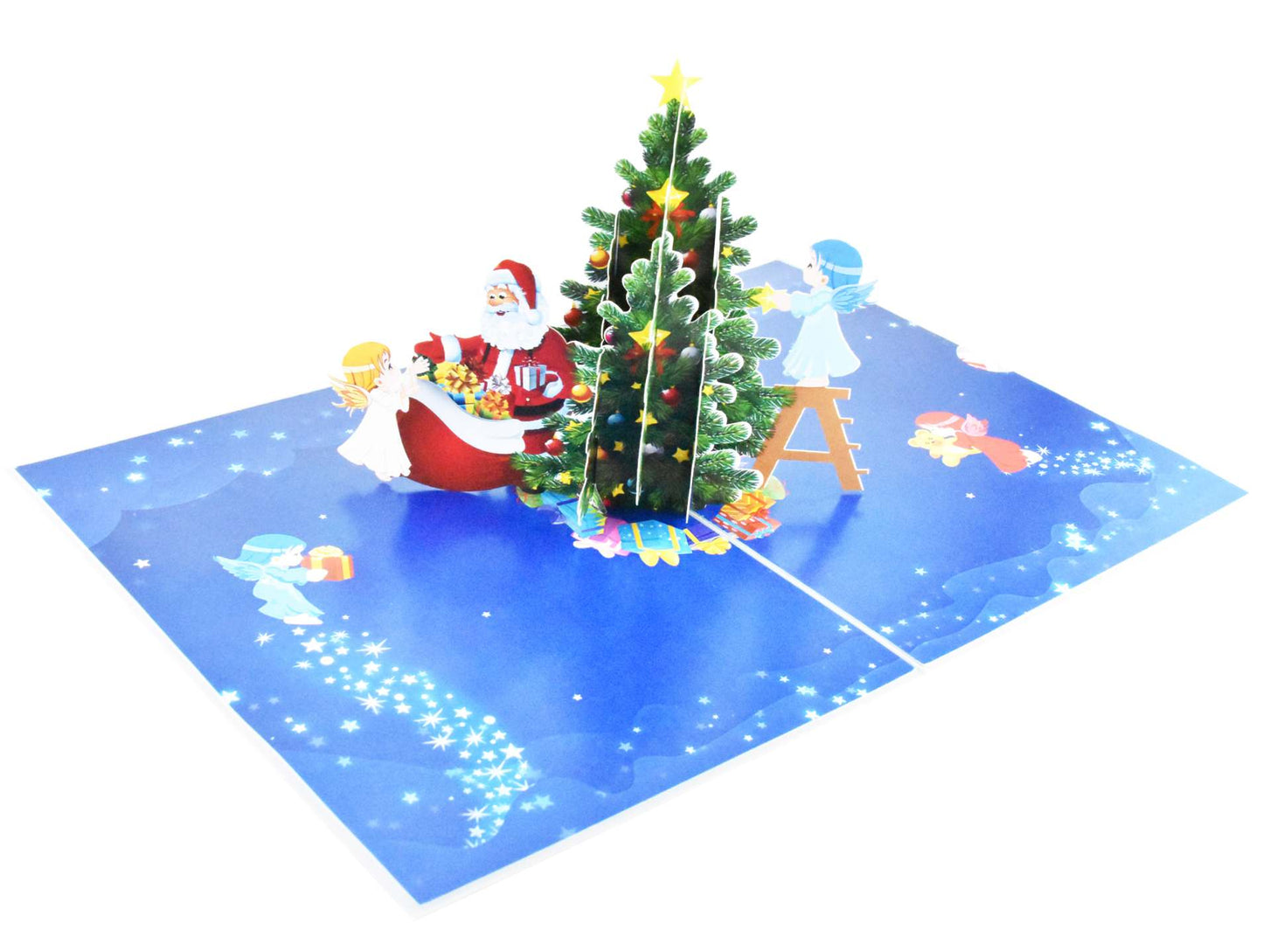 Angels decorating Christmas Tree Pop Up Card