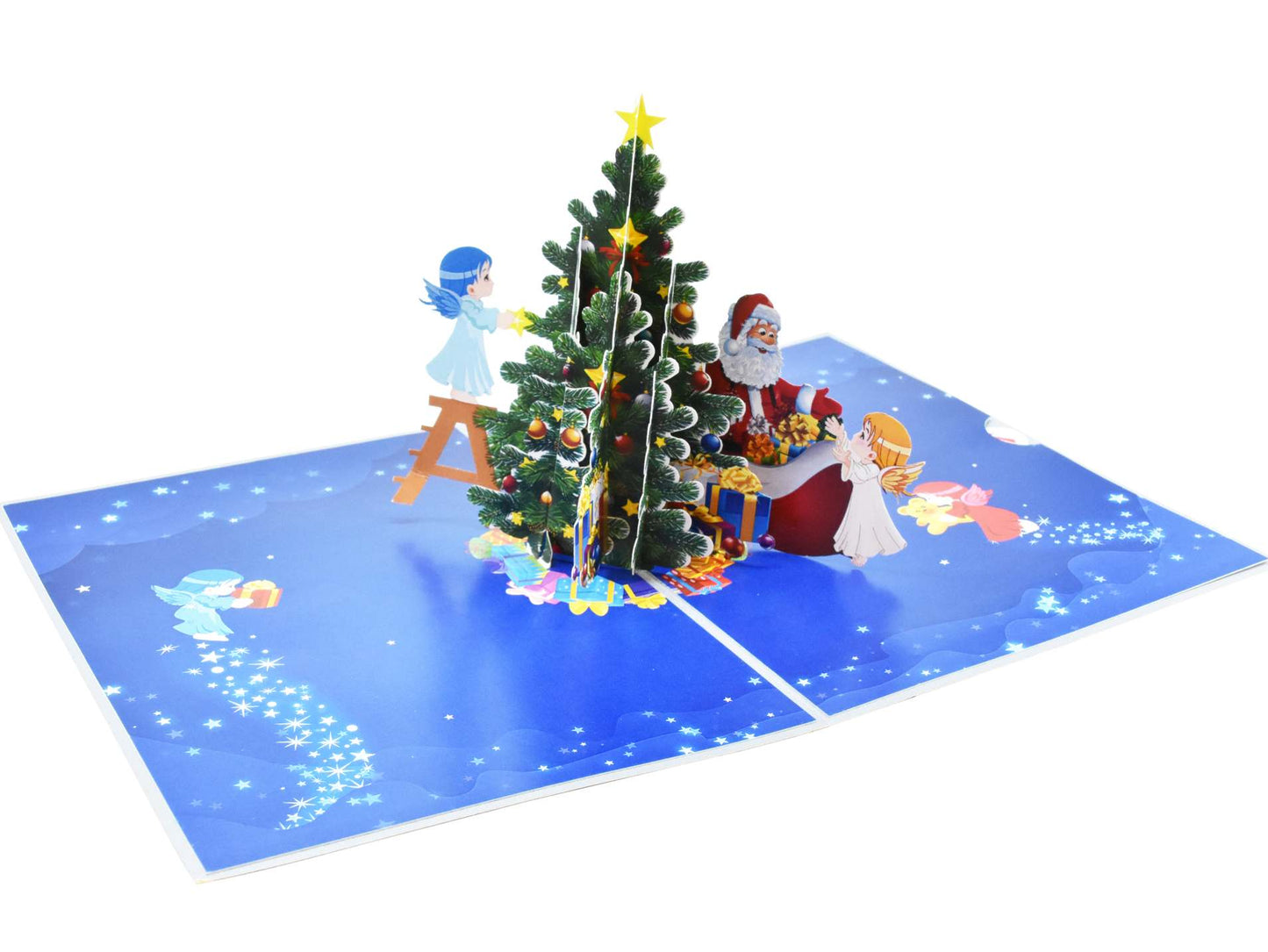 Angels decorating Christmas Tree Pop Up Card