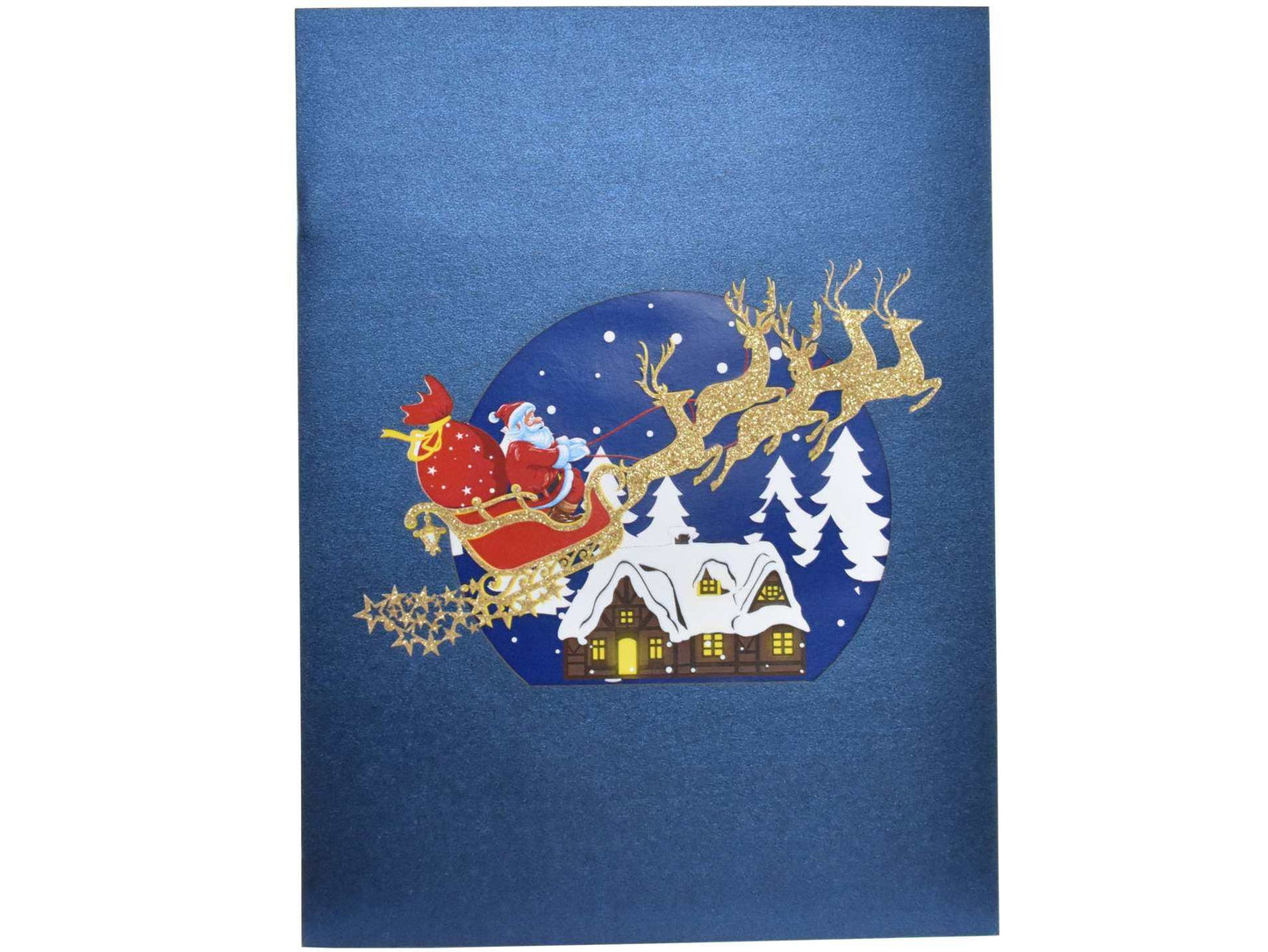 Christmas Santa in Golden Sleigh Pop Up Card
