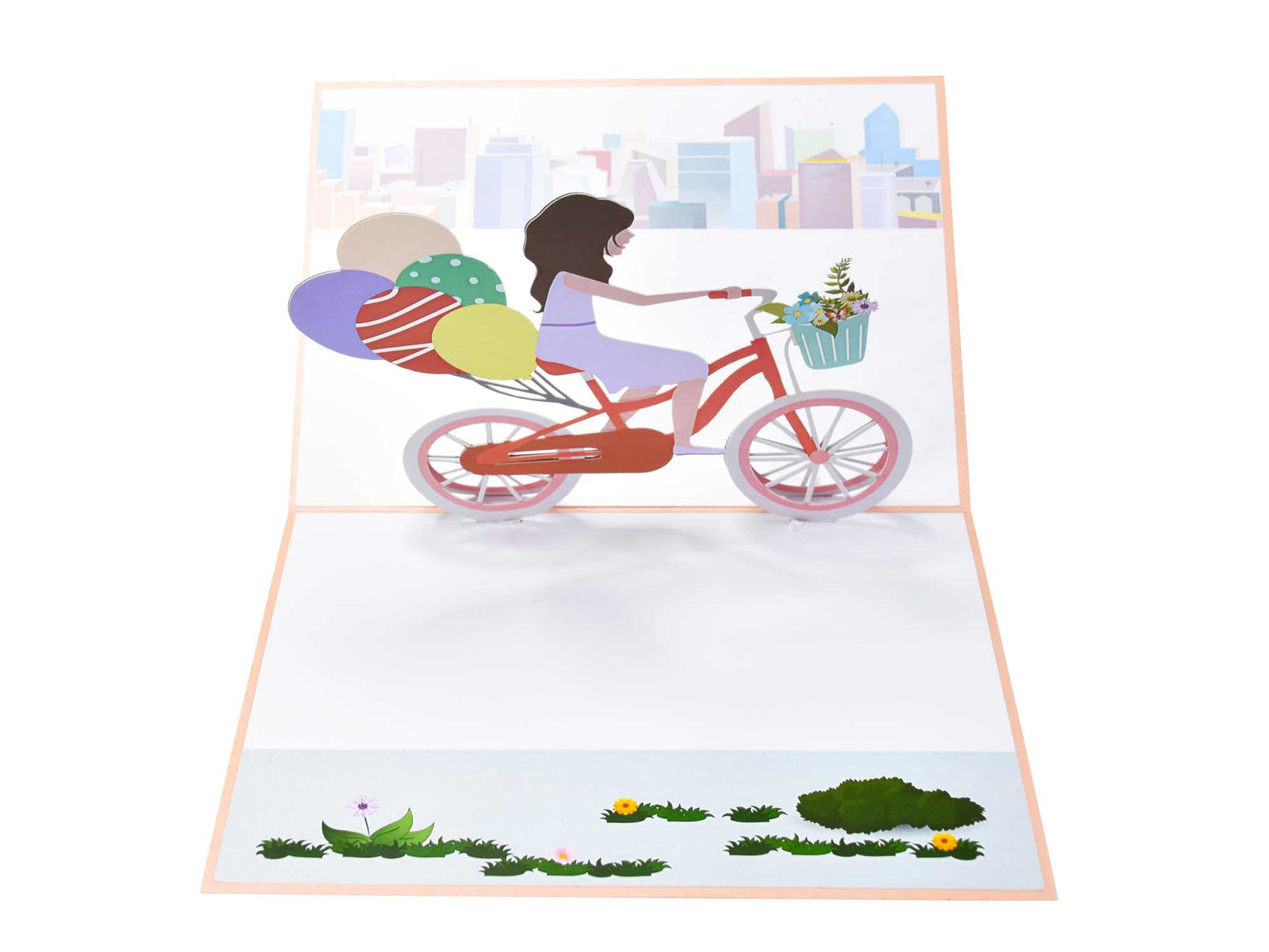 Girl Riding Bicycle Pop Up Birthday Card