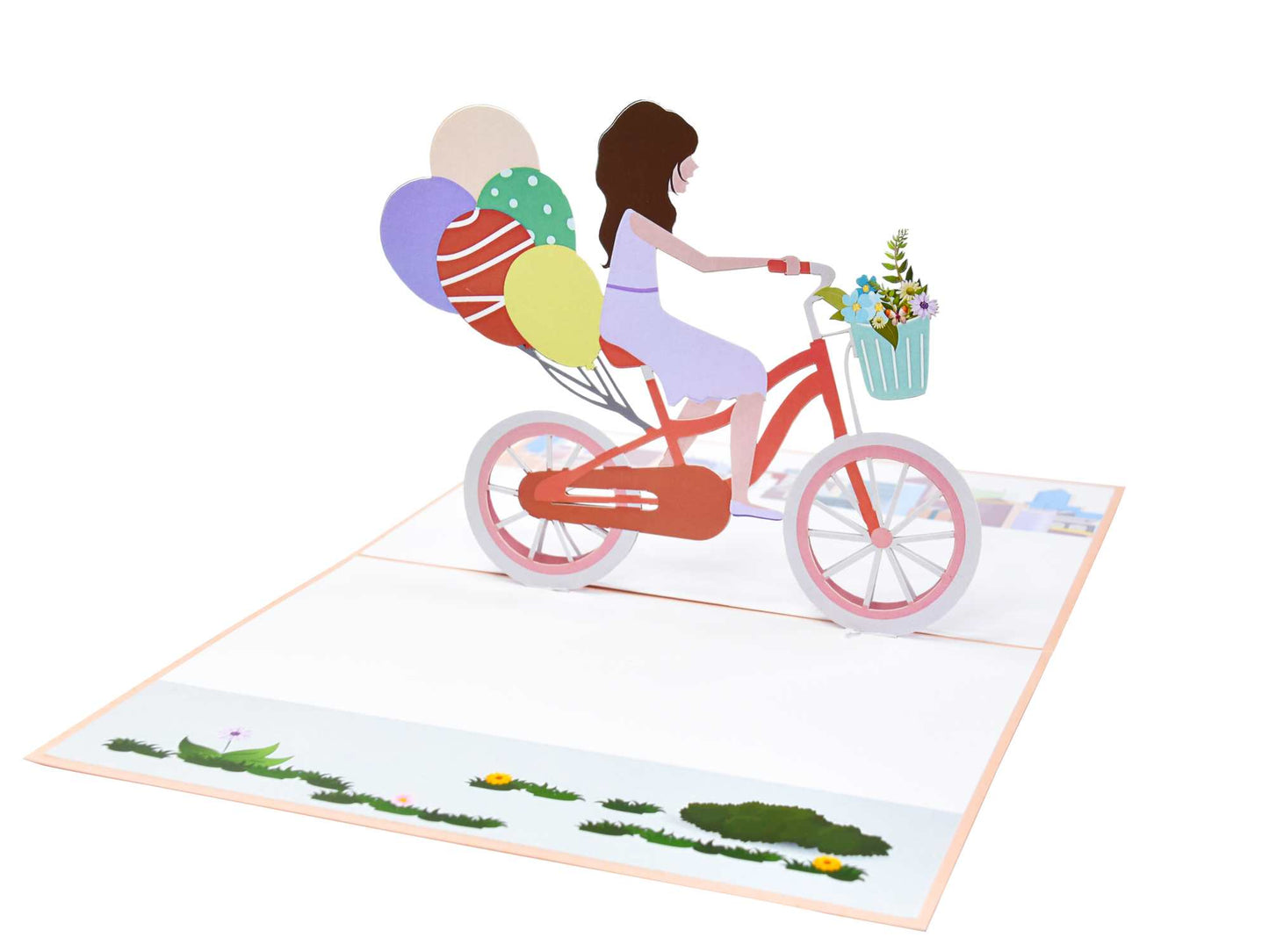 Girl Riding Bicycle Pop Up Birthday Card