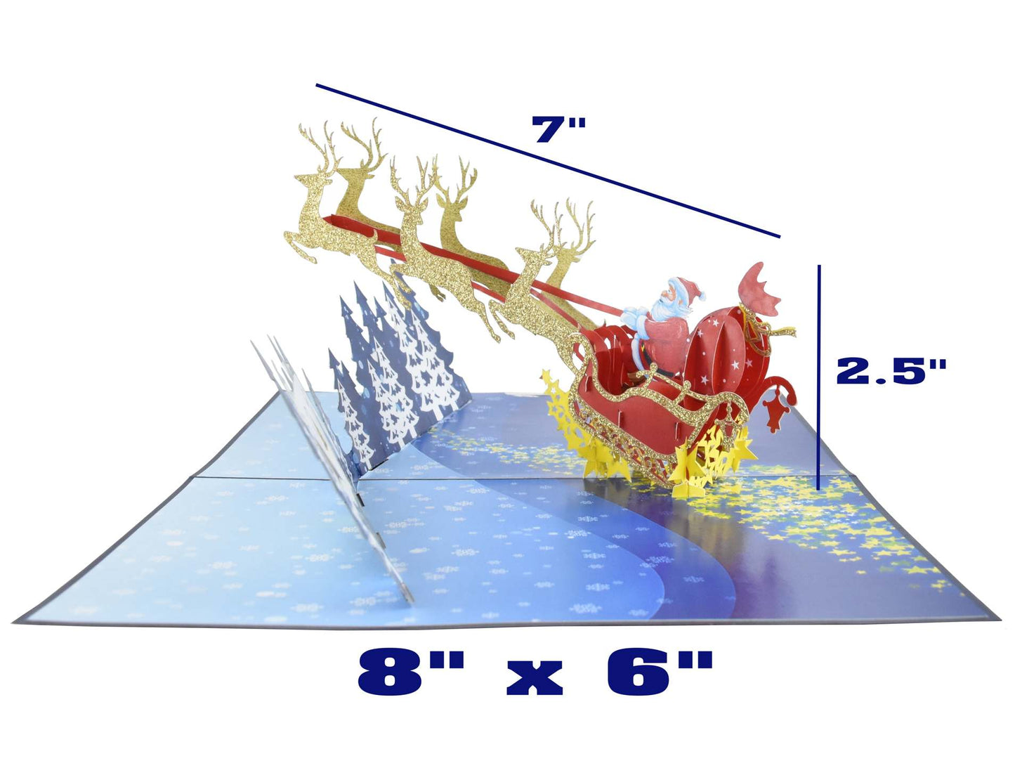 Christmas Santa in Golden Sleigh Pop Up Card
