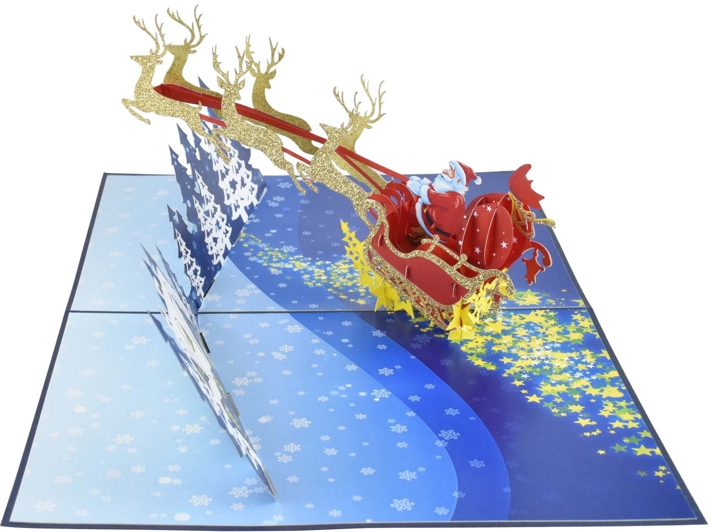 Christmas Santa in Golden Sleigh Pop Up Card