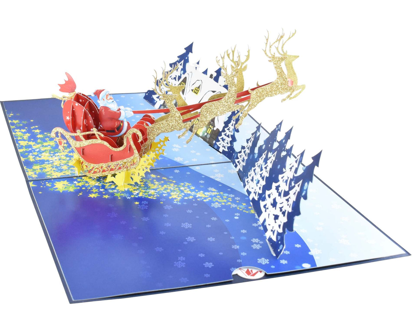 Christmas Santa in Golden Sleigh Pop Up Card