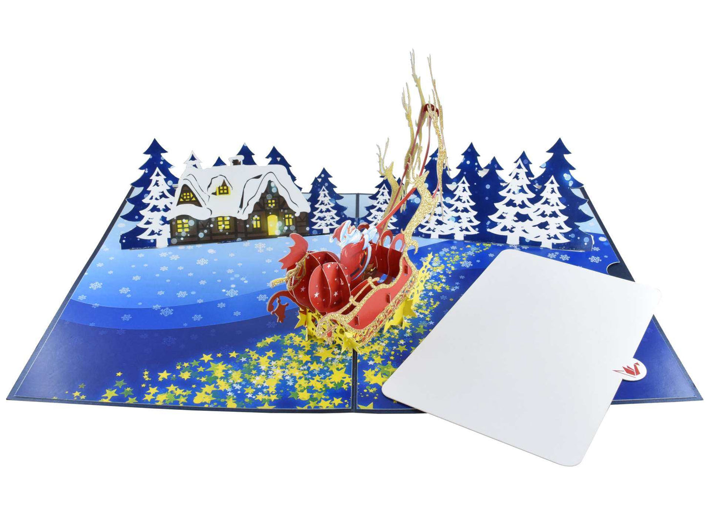 Christmas Santa in Golden Sleigh Pop Up Card