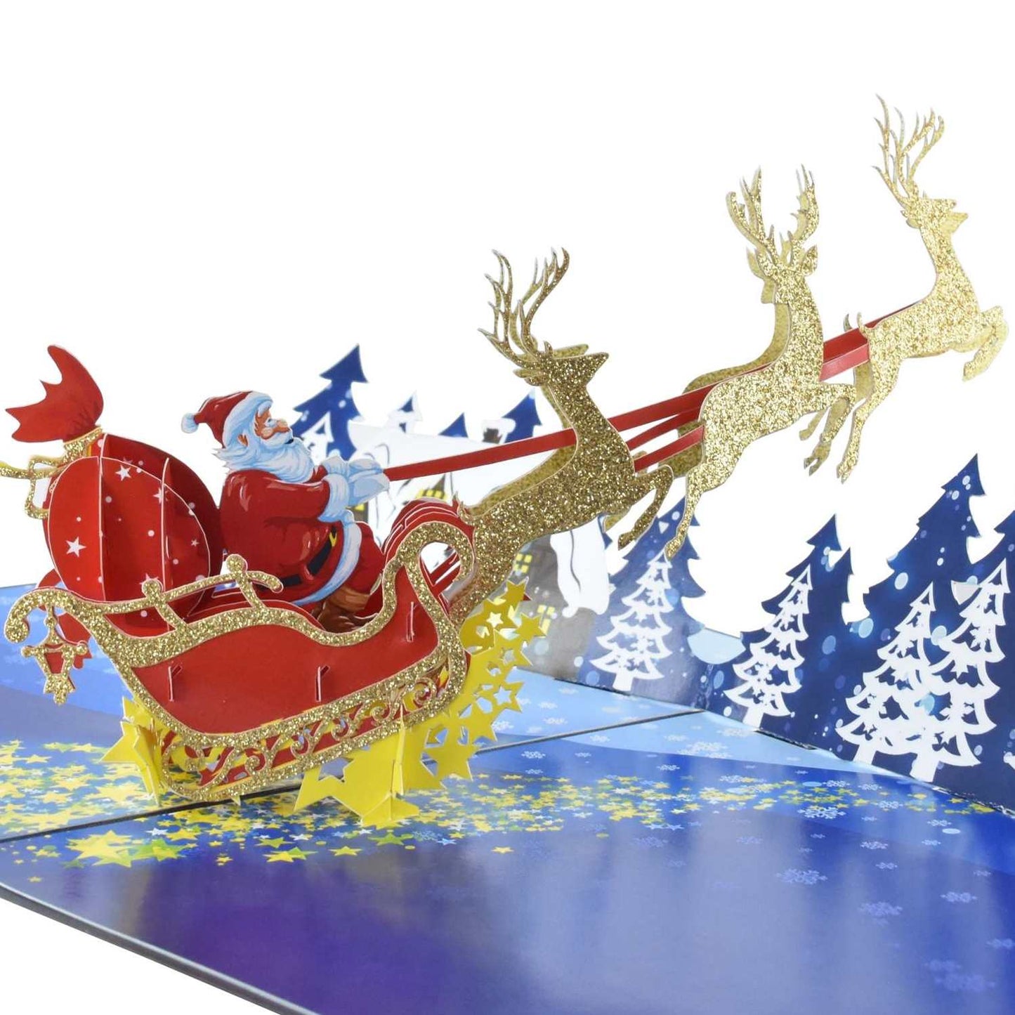Christmas Santa in Golden Sleigh Pop Up Card