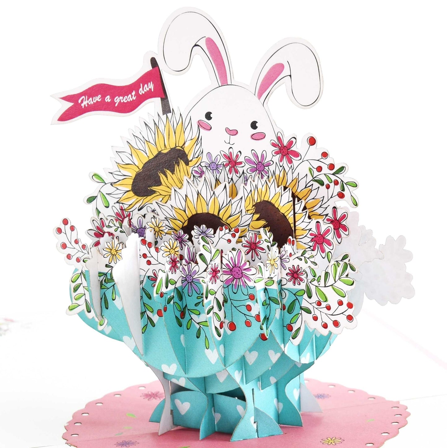 Rabbit in Flower Cup Pop Up Card