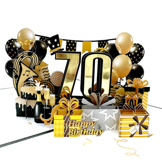 Golden 70th Birthday 3D Pop-Up Greeting Card