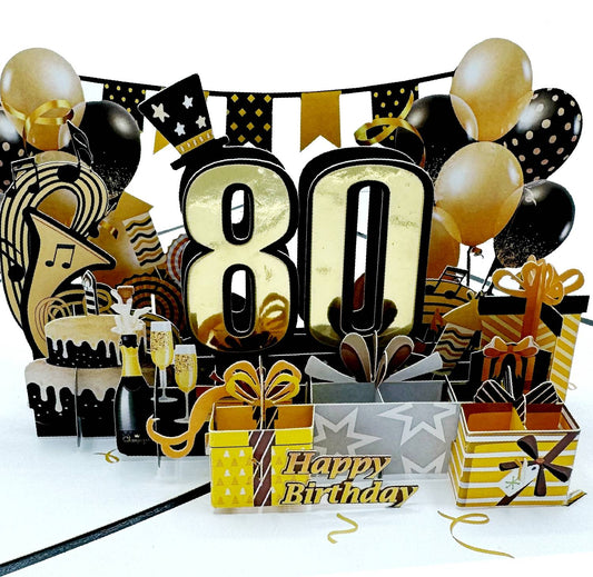 Golden 80th 3D Pop-Up Birthday Card