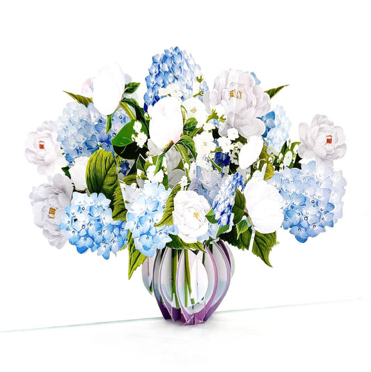 Blue Hydrangea and Peony Flower Bouquet Pop Up Card