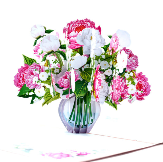 Pink Peony Flower Bouquet Pop Up Card