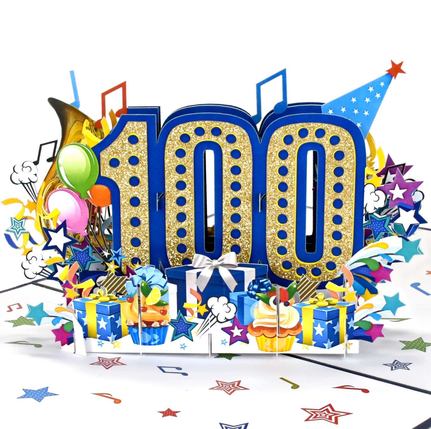 100th Birthday Pop Up Card (Blue)