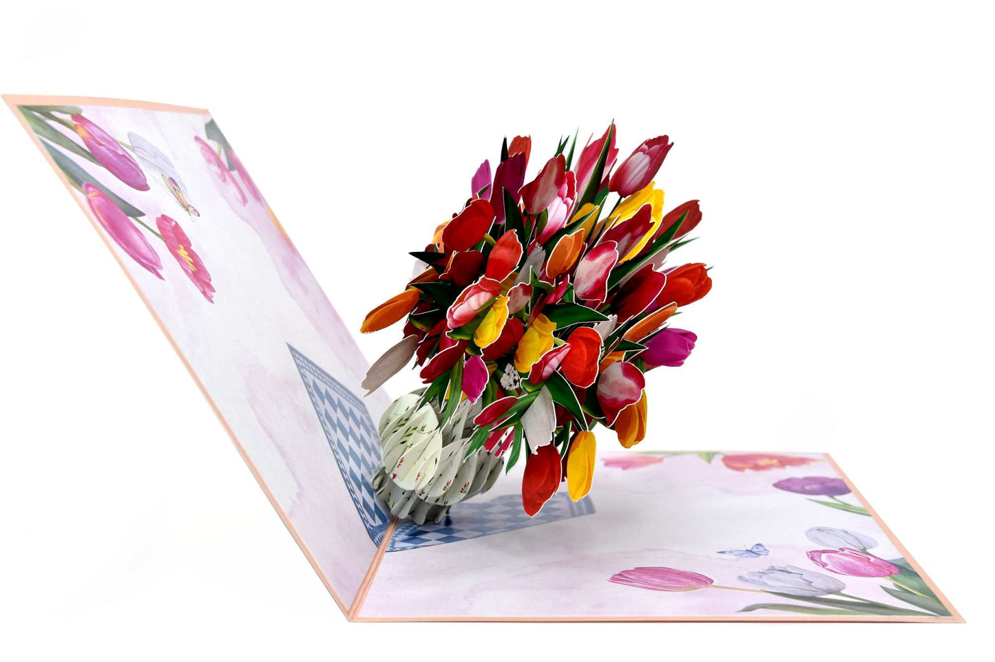 Mixed Color Tulips in Vase Pop Up Card