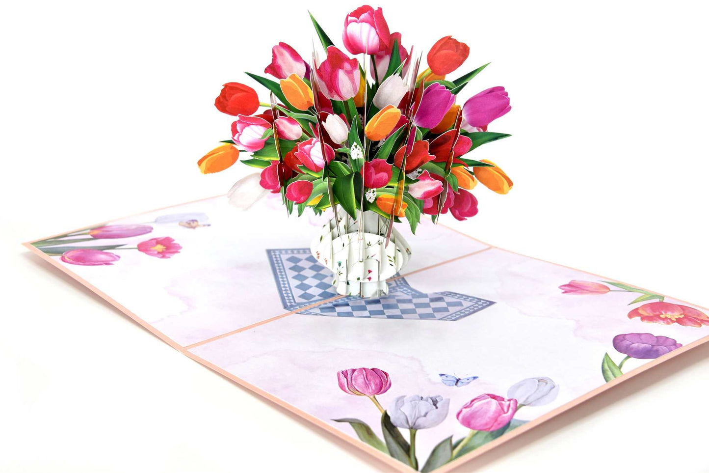 Mixed Color Tulips in Vase Pop Up Card