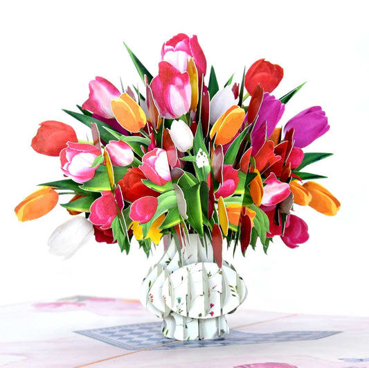 Mixed Color Tulips in Vase Pop Up Card