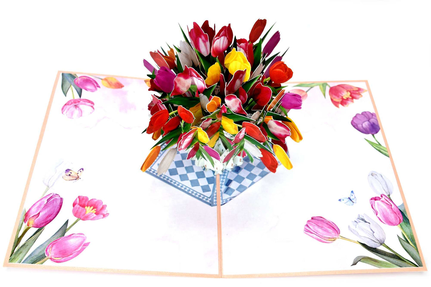 Mixed Color Tulips in Vase Pop Up Card