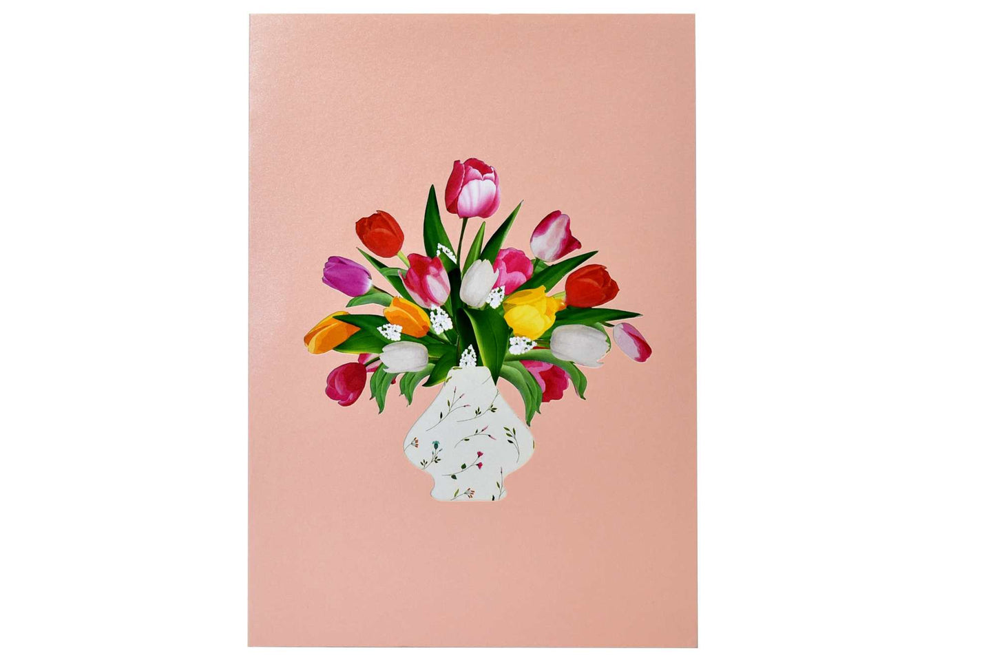 Mixed Color Tulips in Vase Pop Up Card