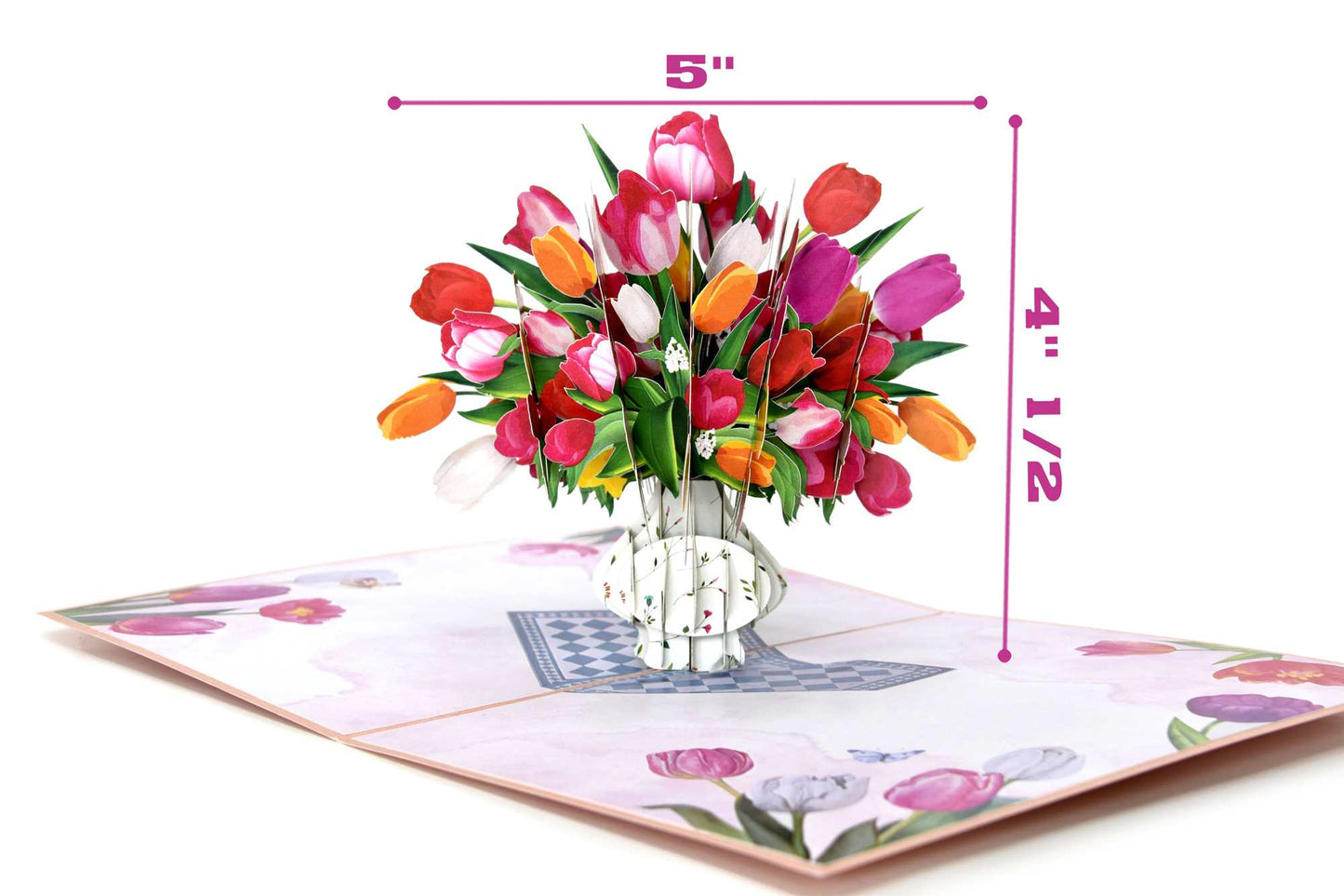 Mixed Color Tulips in Vase Pop Up Card